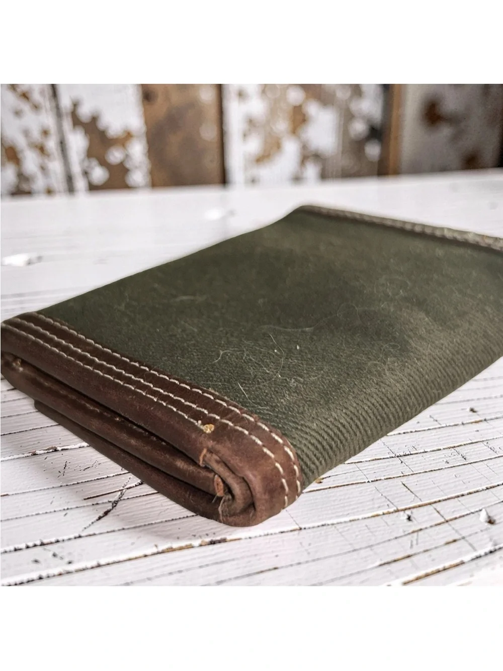 Wolverine Oil Tan Leather and Canvas Trifold Wallet in Brown/Olive